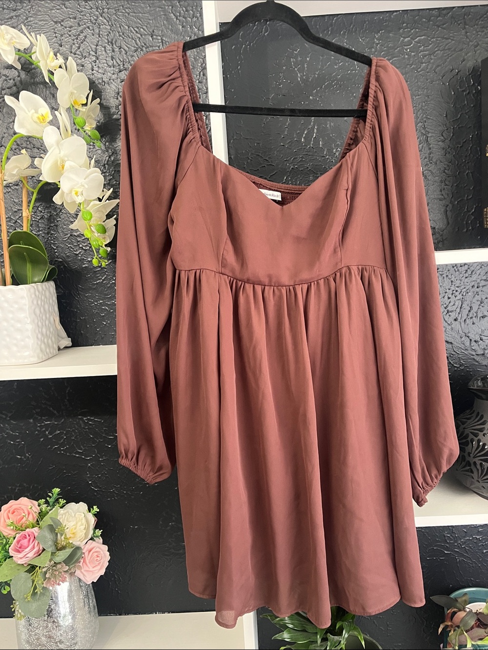 Abercrombie & Fitch Rust Brown Long-Sleeve Mini Dress